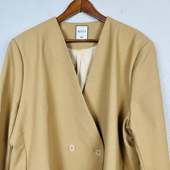 NEW! Motf No Collar Blazer Dual Button Front Tan - 4X - Picture 3 of 6